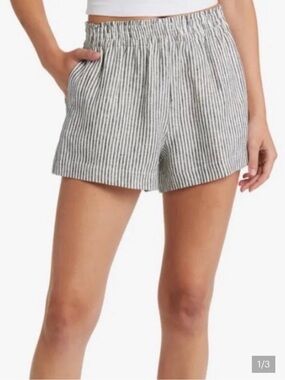 Reformation White and Black Striped Linen Blend Shorts